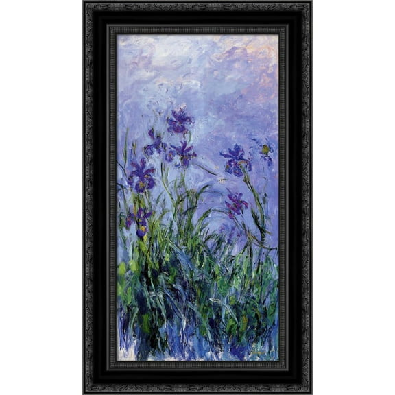 Lilac Irises 16x24 Black Ornate Wood Framed Canvas Art by Monet, Claude