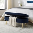 thumbnail image 3 of MIKIBAMA 43.5 Inch Dark Blue Oval Flannel Storage Ottoman Bench Golden Metal Legs for Living Room Bedroom Entryway, 3 of 8