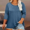 thumbnail image 4 of Fmbrln Womens Plus Size Summer 3/4 Sleeve T-Shirts Fashion Crew Neck Solid Color Tops Casual Loose Vacation Beach Comfy Tees, 4 of 5