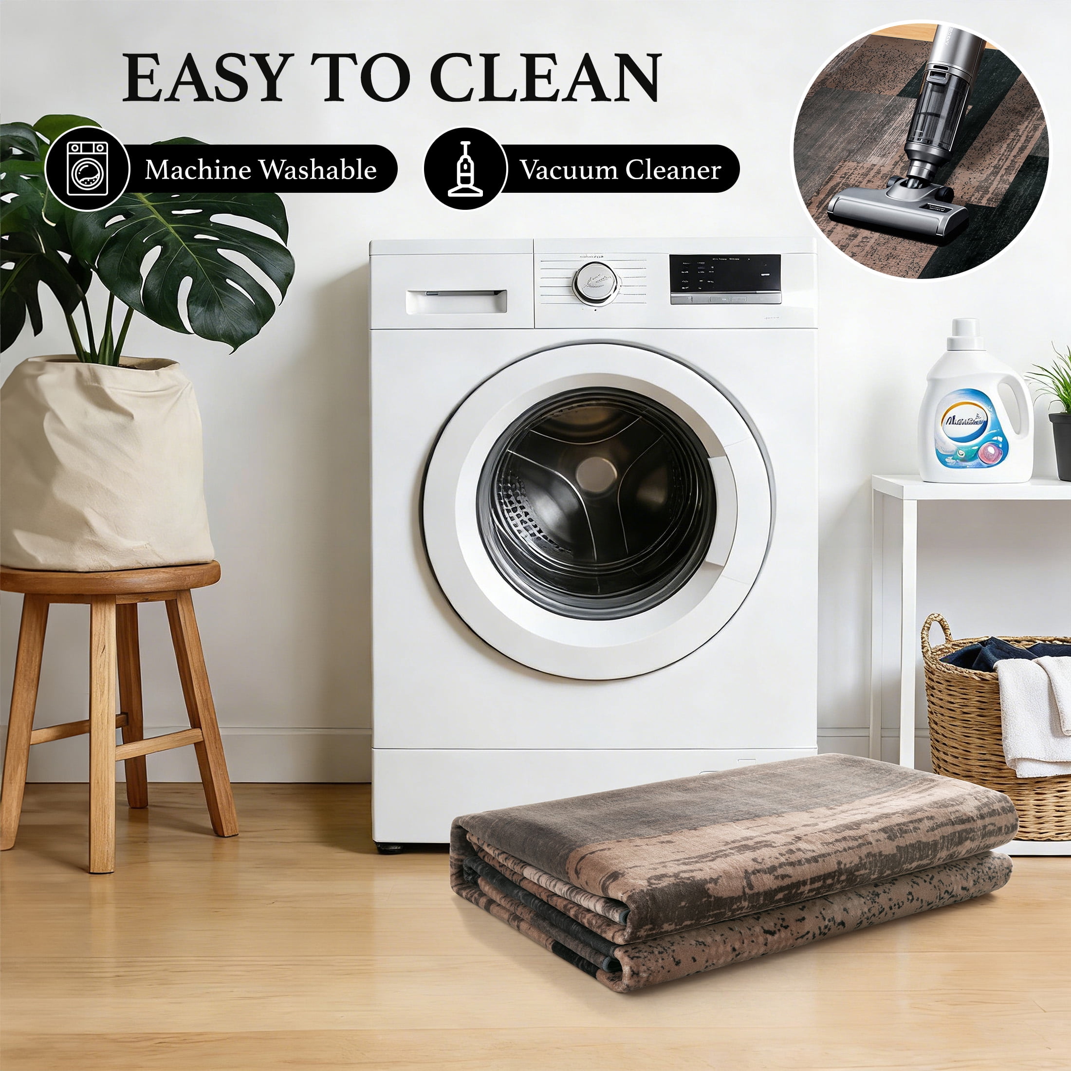SONORO KATE 3'x5' Area Rugs for Living Room, Machine Washable Industrial Vintage Non Slip Soft Indoor Area Carpet, Black/Brown