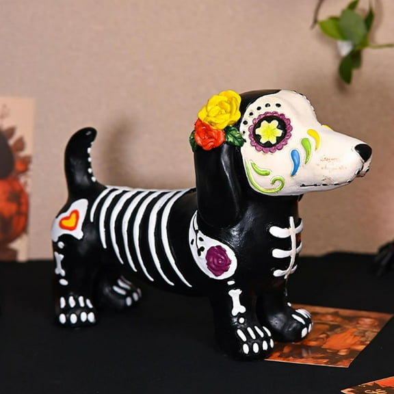 Gallickan Halloween Statue, Cute Skeleton Dog Figurine for Indoor Outdoor Party Decor, Vintage Ornament Home Decoration Accessory, A