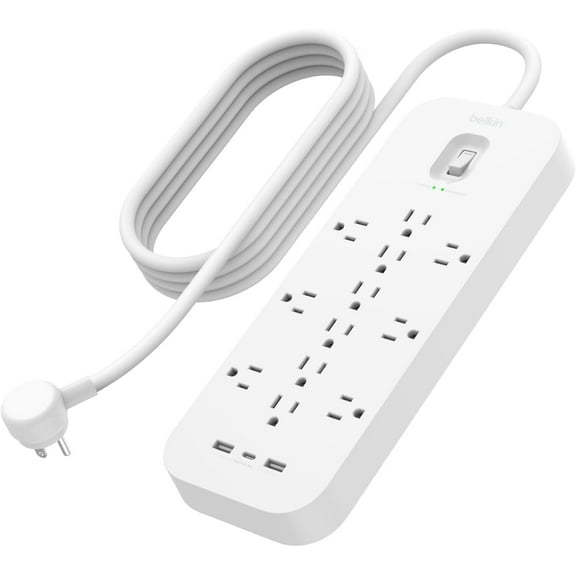 Belkin 12-Outlet Surge Protector Power Strip w/ 12 AC Outlets, 1 USB-C Port, & 2 USB-A Ports, 6ft Cable, Overload and Overvoltage Protection, and On/Off Power Switch - 4,000 Joules of Protection