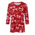 thumbnail image 5 of 3/4 Sleeve Shirts for Women Round Neck Casual Fashion Bow Print Tops Shirts Spring and Autumn Pullover, 5 of 5