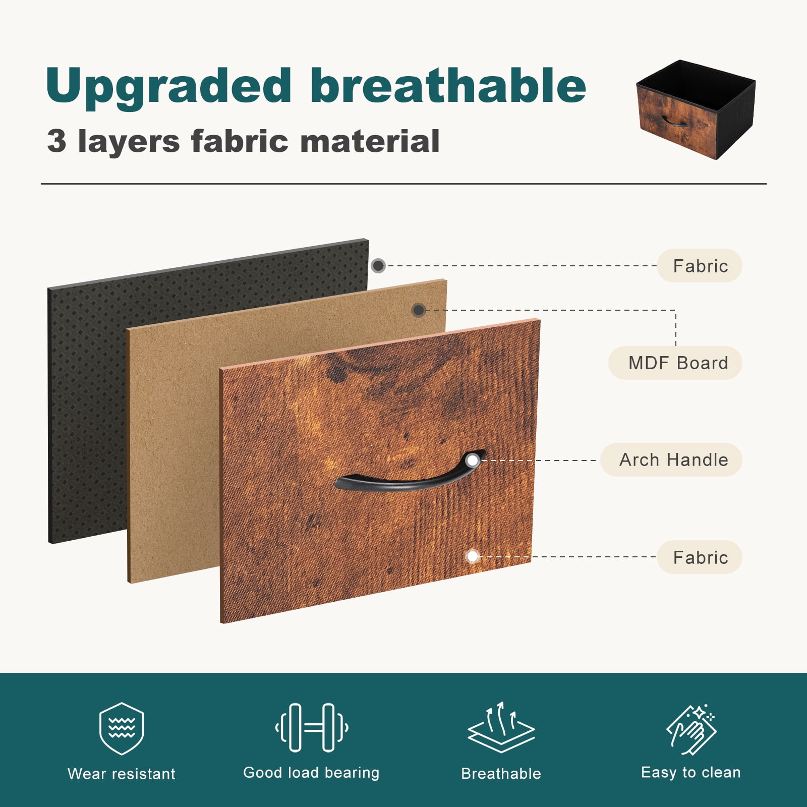 MAYEERTY 6 Drawers Dresser for Bedroom, Fabric Closet Chests Organizer Tower Furniture with Wooden Top, Rustic