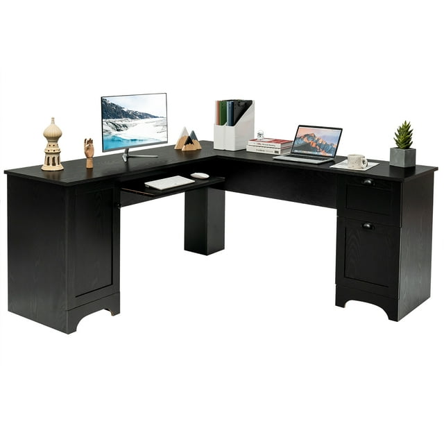 Costway L-Shaped Corner Computer Desk Writing Table Study Workstation Drawers Black