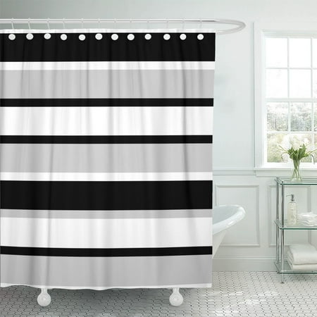 Grey Black Shower Curtain PKNMT Wide of Stripes Black and Gray Continuous Pattern Repetitive Polyester Shower Curtain 60x72 inches ()