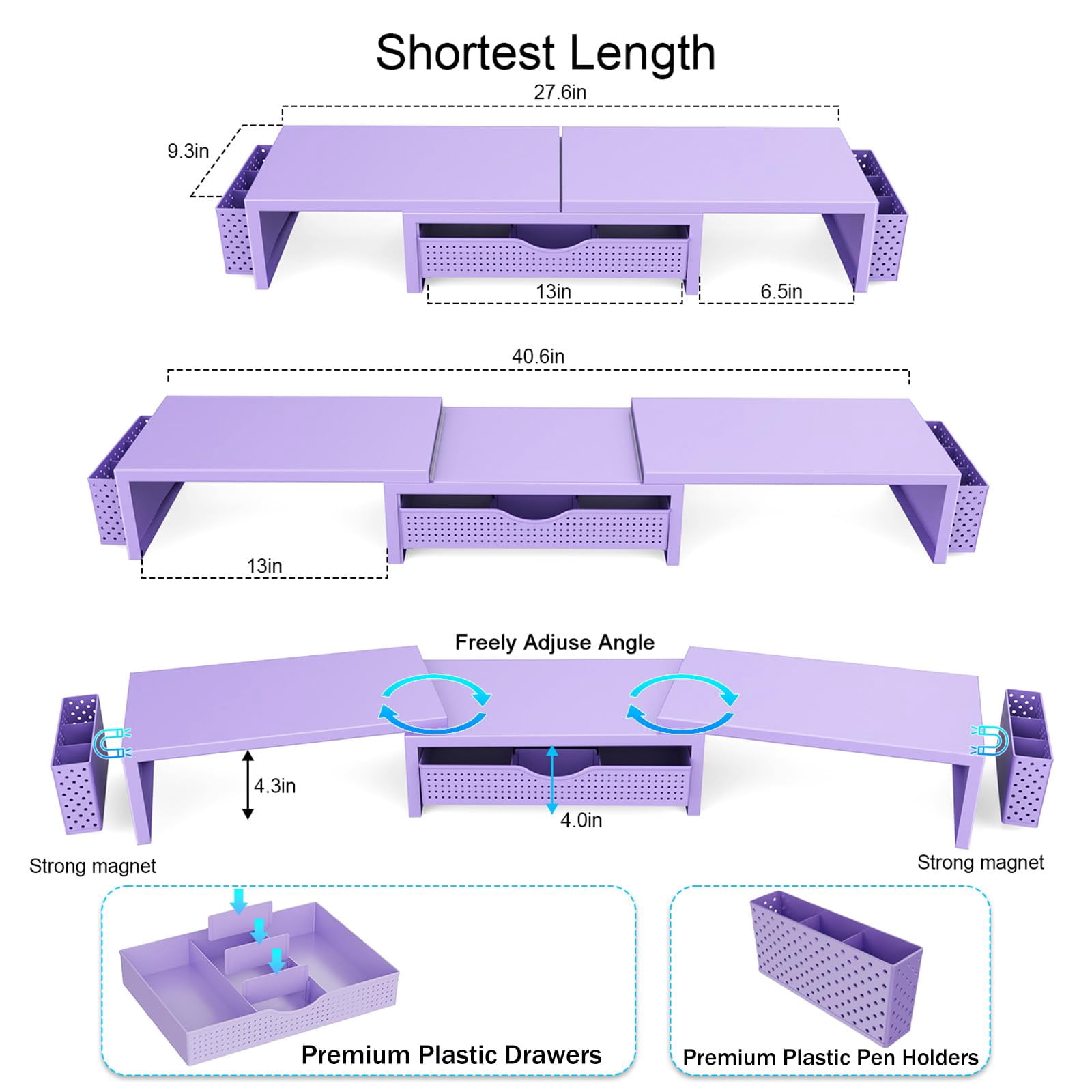 Dual Monitor Stand Riser  Desk Organizer With Drawer And 2 Pen Holders Organizers Accessories Purple Office Decor (purple)