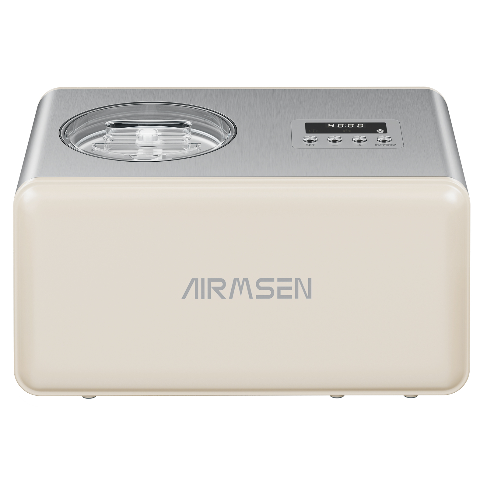 AIRMSEN 2.1 Qt Ice Cream Maker, No Pre-Freezing Electric Ice Cream Machine with Compressor and LCD Timer for Gelato, Frozen Yogurt, Sorbet, White