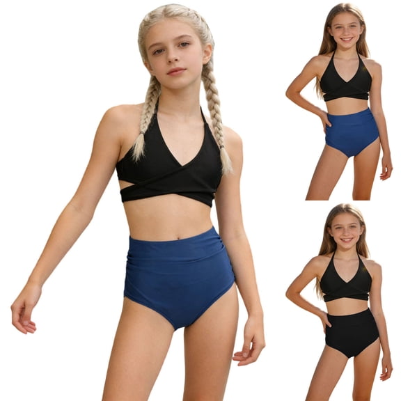Piuwrlz Kids Swimsuit Girls Swimming Suit Sets Bikini Blue Size 9 Years