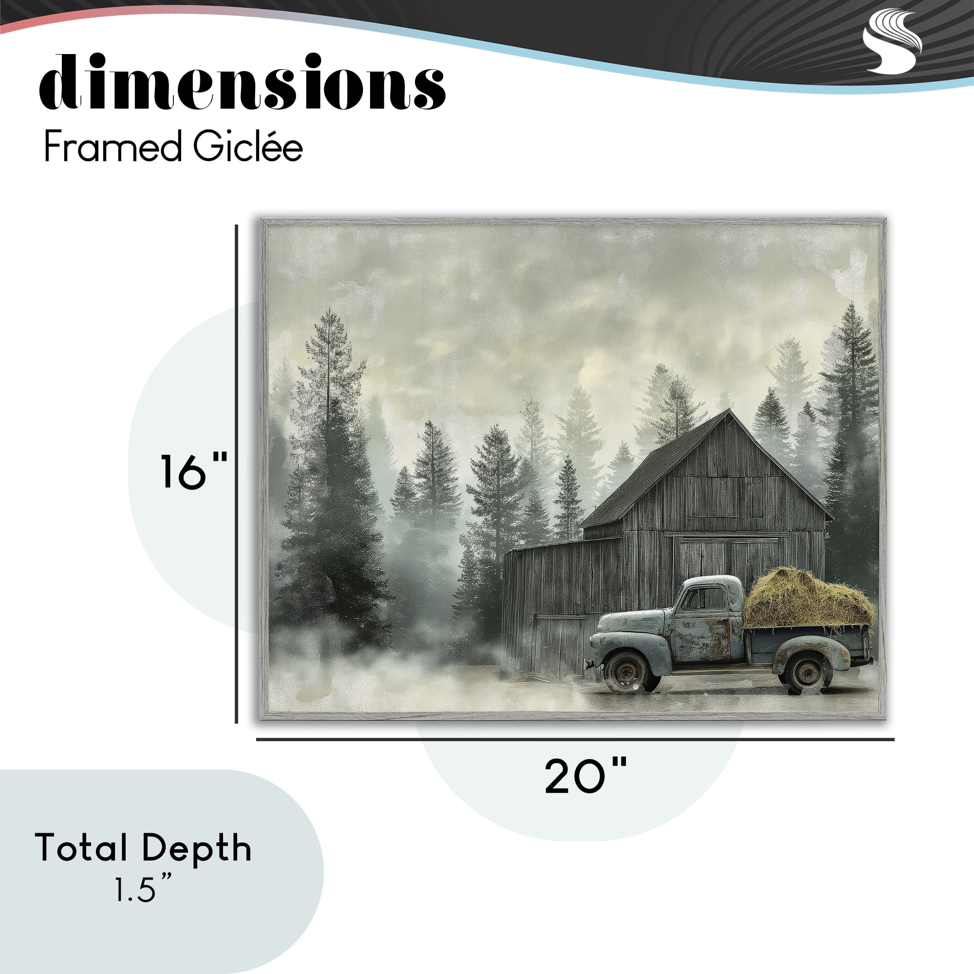 Stupell Industries Vintage Pickup at Misty Barn Gray Framed Giclee Art, design by Imagine It Images