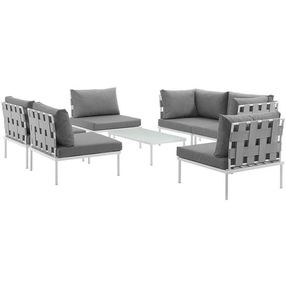 Modway Harmony 7 Piece Outdoor Patio Aluminum Sectional Sofa Set in White Gray