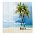 thumbnail image 3 of Ambesonne Hawaii Shower Curtain, Beach Palm Trees Rock, 69"Wx70"L, Green Blue, 3 of 5