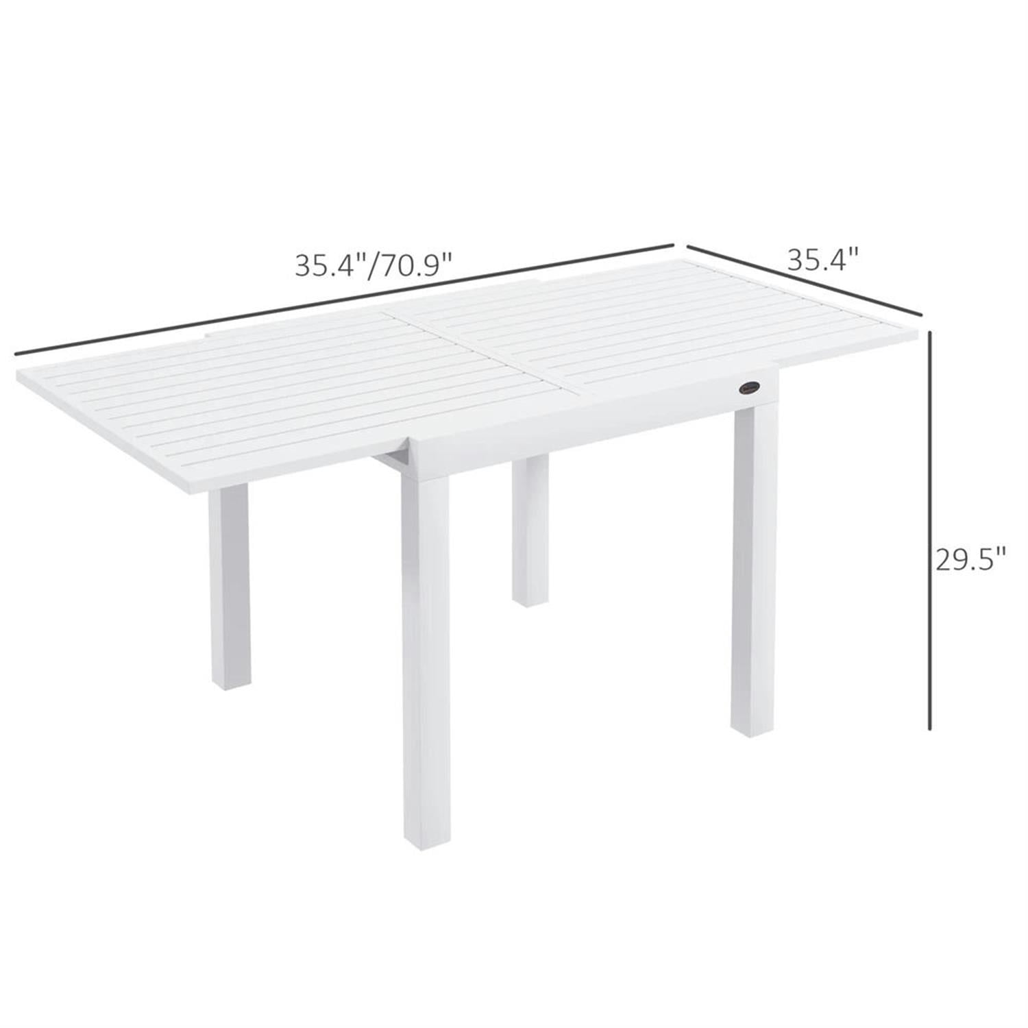 Demi Bonn 70" Expandable Outdoor Dining Table for 4-6 Guests, Aluminum Frame Patio Table for Garden, Lawn, Balcony, Terrace, White