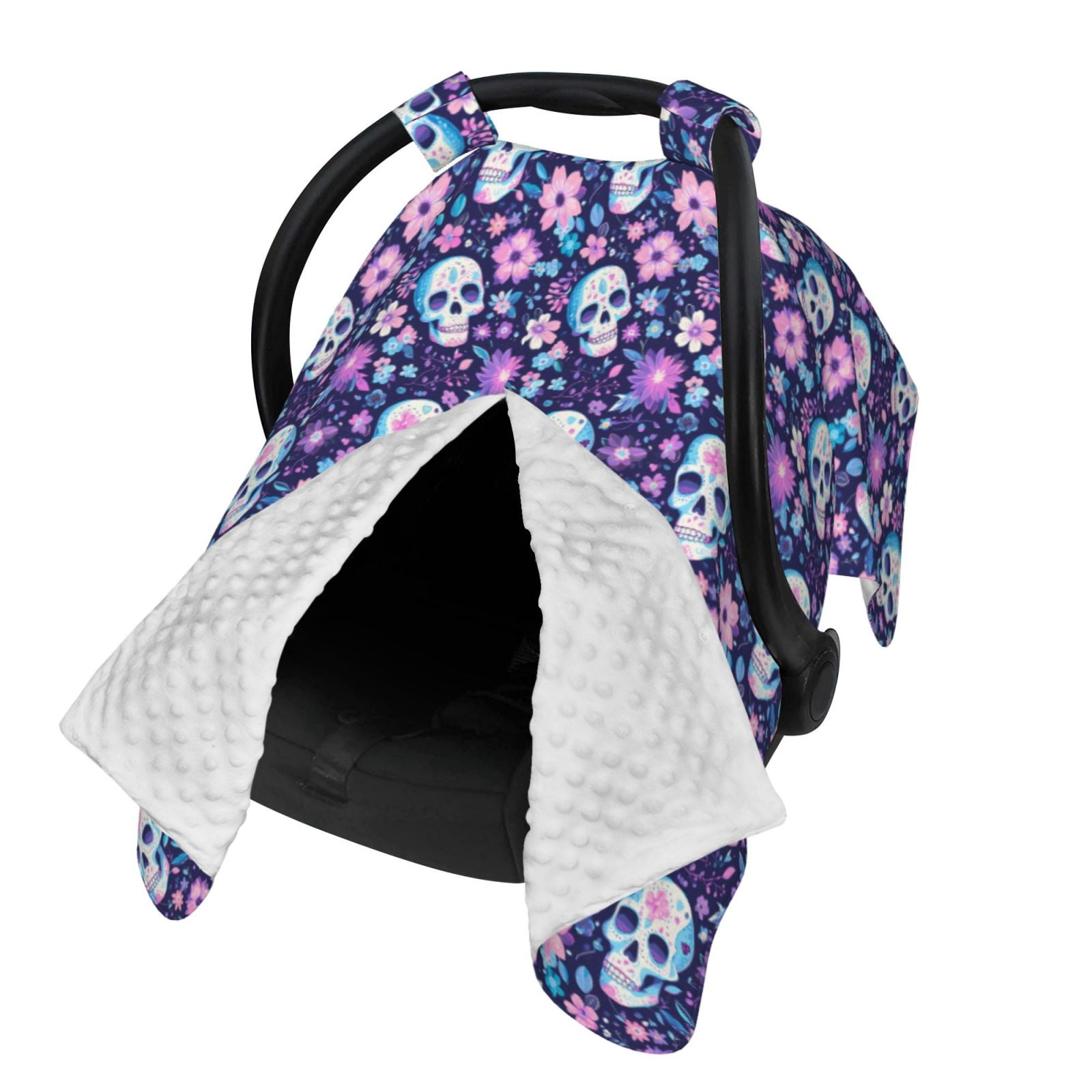 Naloa Skull Purple Flower Baby Car Seat Cover, Breathable Baby Carrier Cover, Multiuse Baby Carrier Cover & Nursing Breastfeeding Cover