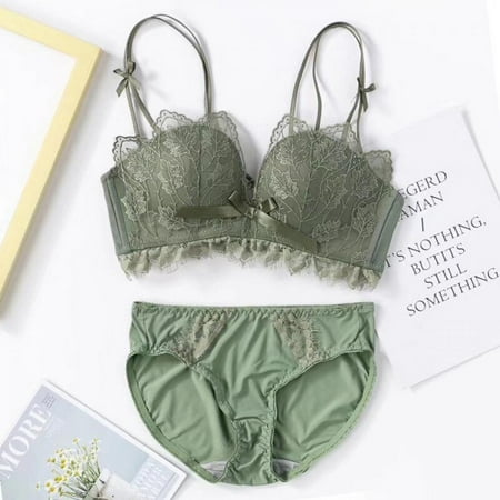 

Big Sale!! Women s Bra Brief Sets Lace Lavender Gathered Adjustment Bra Bow Without Steel Ring 3/4 Cup Bra + Panties Set