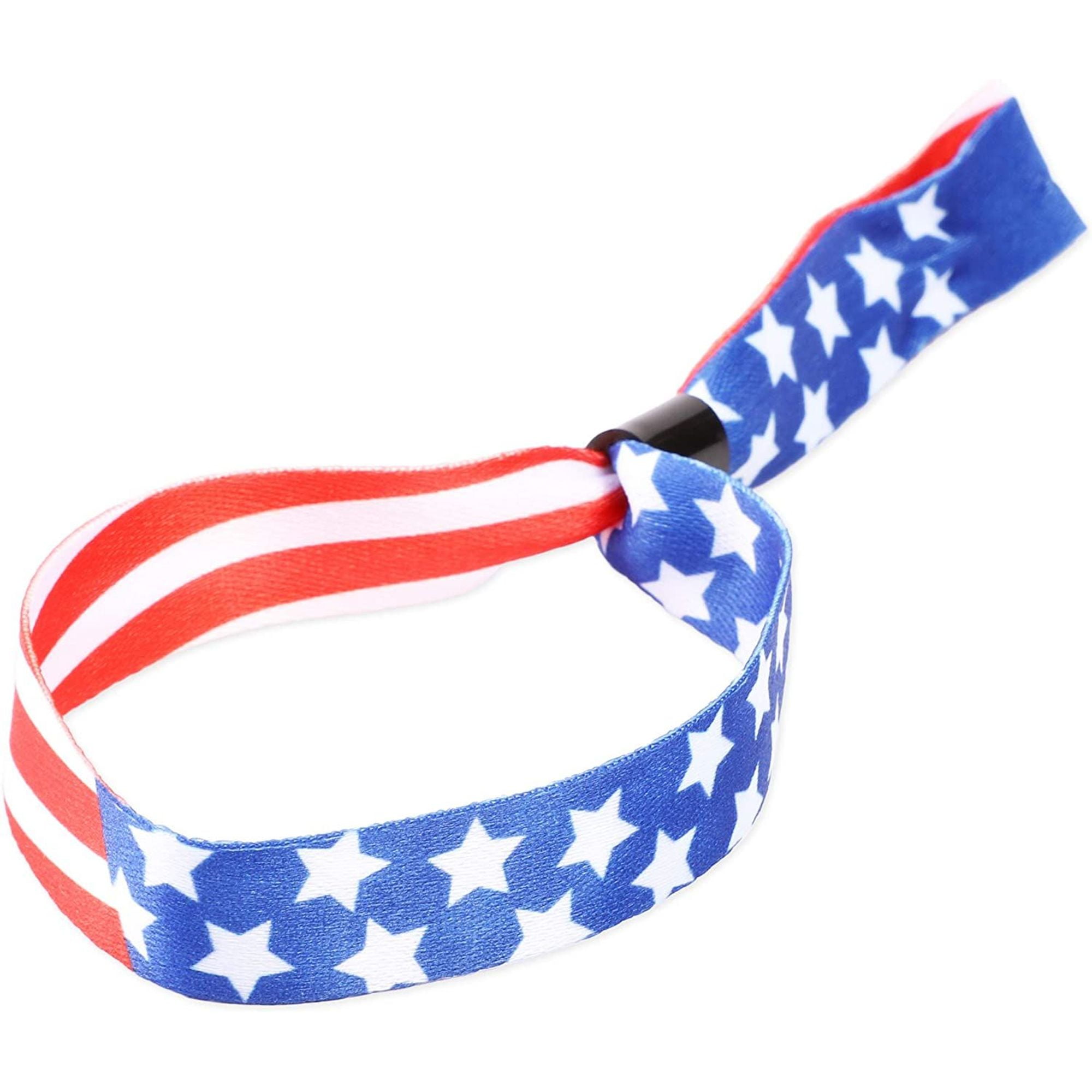 30Pack American Flag Fabric Wristbands, USA Star Design for Patriotic