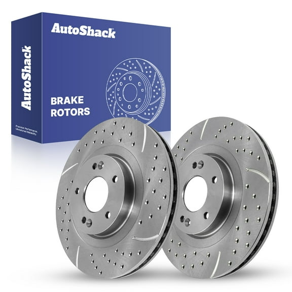 AutoShack 12.6" (320 mm) Front Vented Drilled & Slotted Brake Rotors Coated | Replacement for 2014-2020 Kia Sorento 2013-2018 Hyundai Santa Fe Sport | Silver Zinc Coated | 2-PC Set | SilverShield Pro