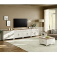 thumbnail image 4 of Buffet Cabinet with 8 Doors and 4 Drawers, Large Kitchen Storage Cabinets Wood Coffee Bar Tables with Adjustable Shelf, Modern Farmhouse Sideboard for Dining Room, Living Room, Off White, 136 inch, 4 of 6