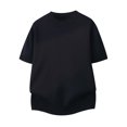 thumbnail image 4 of Ribbed Mock Neck Short Sleeve Knit Top for Men Slim Fit Wrinkle Resistant Fine Knit Jersey for Coffee Shop Park Family Trip Outfits Black L, 4 of 4