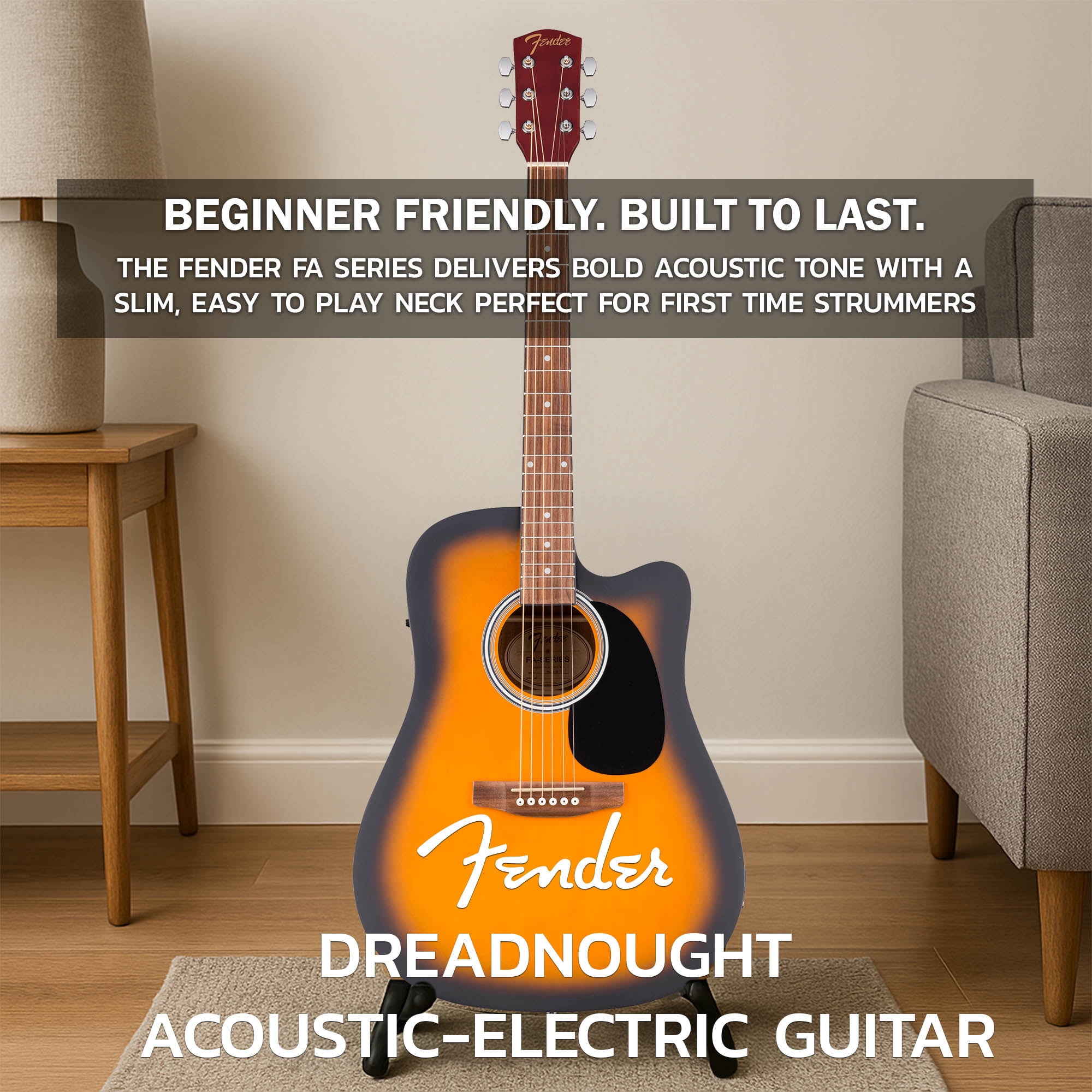 Fender FA Series Dreadnought Acoustic-Electric Guitar - 2-Color Sunburst w/ Gig Bag