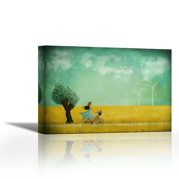 Bike Ride - Contemporary Fine Art Giclee on Canvas Gallery Wrap - wall décor - Art painting - 33 x 23 Inch - Ready to Hang