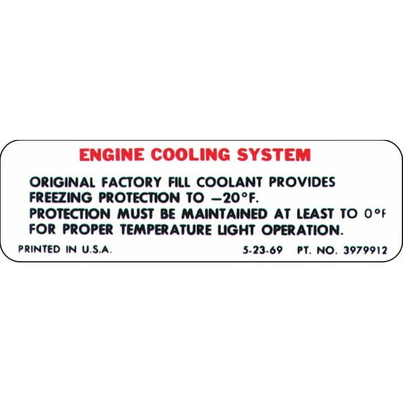 Engine Cooling System Decal Sticker For 1970-1972 Firebird Nova Camaro Impala
