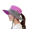 thumbnail image 4 of Chapeau de Soleil Queue de Cheval pour Femmes Séchage Rapide UPF 50+ Chapeau de Plage Protection UV Pliable Large Chapeau de Pêche Réglable, 4 of 6