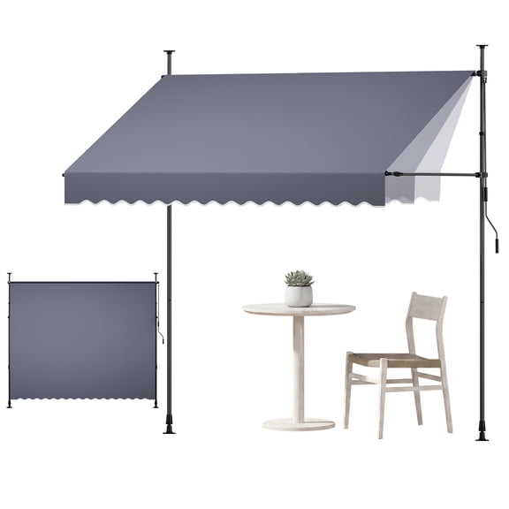 VEVOR Manual Retractable Awning, 118" Outdoor Retractable Patio Awning Sunshade Shelter, Height Adjustable Patio Door Window Canopy with Manual Crank Handle for Backyard, Garden, Balcony, Dark Gray