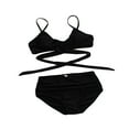 thumbnail image 3 of Female Two-Piece Bathing Suit  Spaghetti Strap Bikini Tops Leopard Print Bikini Panties Swimsuits Yellow L, 3 of 6