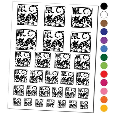 Chinese Zodiac Rat Water Resistant Temporary Tattoo Set Fake Body Art Collection - Black