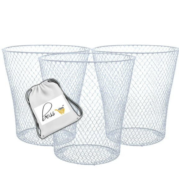 BOSS CLASS OfficePro Small Metal Trash Basket, White, 3 Count