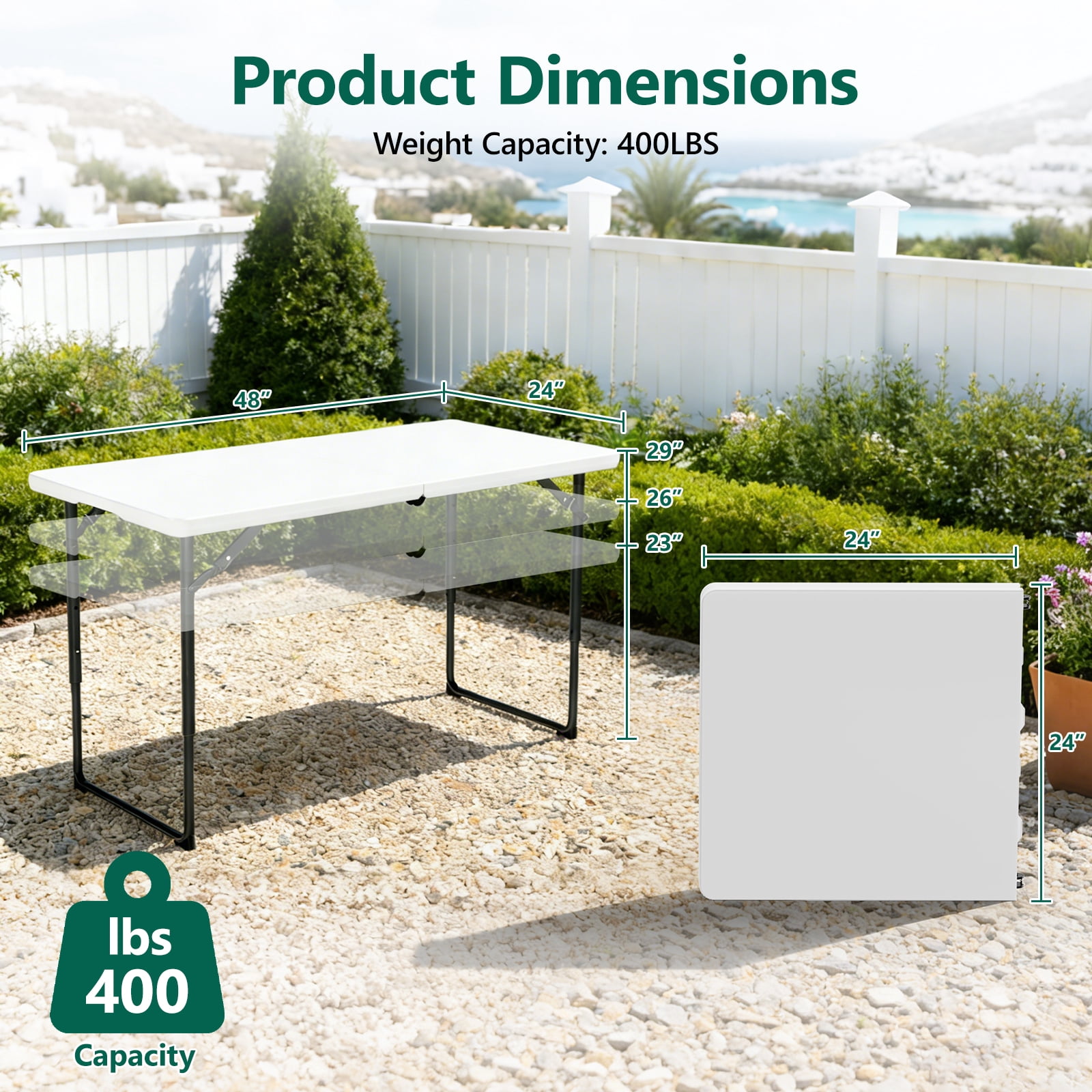 WASUHE Folding Table 4 FT Lightweight Table, Plastic Rectangular Indoor Outdoor Table Iron Legs Fold-in-Half, Easy to Store, Perfect for Party, Dining, Wedding, Events, White