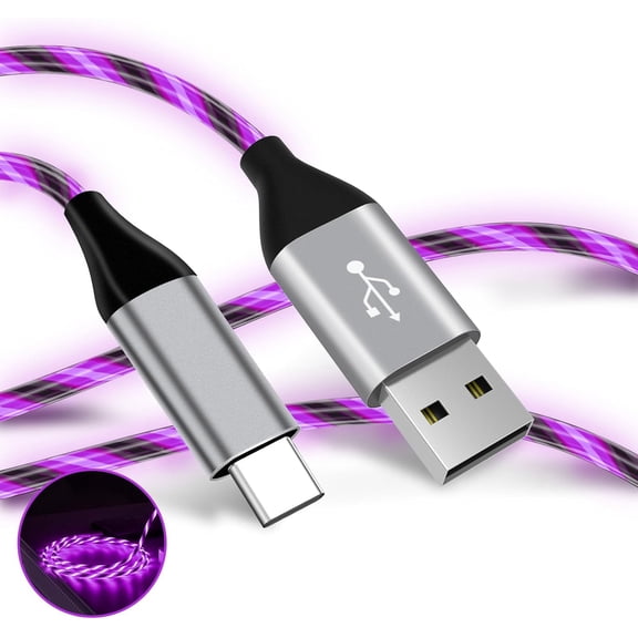 chalian-Light Up USB C Cable, LED Fast Charger Type C Charging Cords, USB-A to USB-C Compatible with Samsung Galaxy S20/S10/S9/S8, LG V40/V30 and More (Purple, 6 ft)