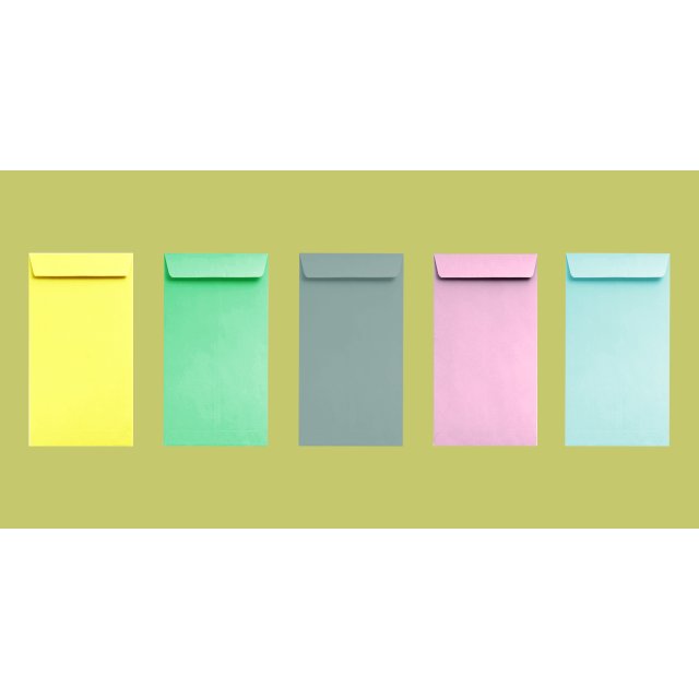 7 Assorted Colored Envelopes, 31/2" X 61/2", 24lb, 500/Box, 5 Colors/ 100 Each