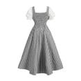 thumbnail image 5 of KICILVS Medieval Dress for Women Color Block Corset Lace Up Front Vintage Gingham Peasant Dress Halloween Party Festive Outfit, 5 of 6