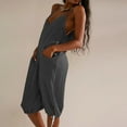 thumbnail image 4 of Eryao Vacation Sale Womens Linen Capri Overalls Spaghetti Straps V Neck Cinch Bottom Rompers Casual Loose Fit Pant Jumpsuits with Pocket,Black,L, 4 of 7