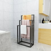 MASBEKTE Metal Towel Rack 3 Tiers Towel Bar Stand Freestanding Hand Towel Holder for Bathroom Black