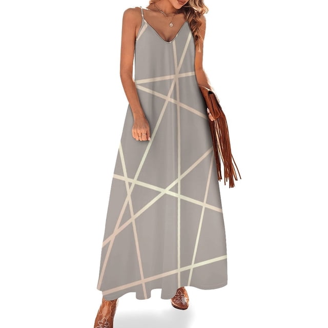 Elegante vestido sin mangas con estampado geométrico de oro rosa para mujer Vestidos de verano para mujer Vestido de fiesta de noche