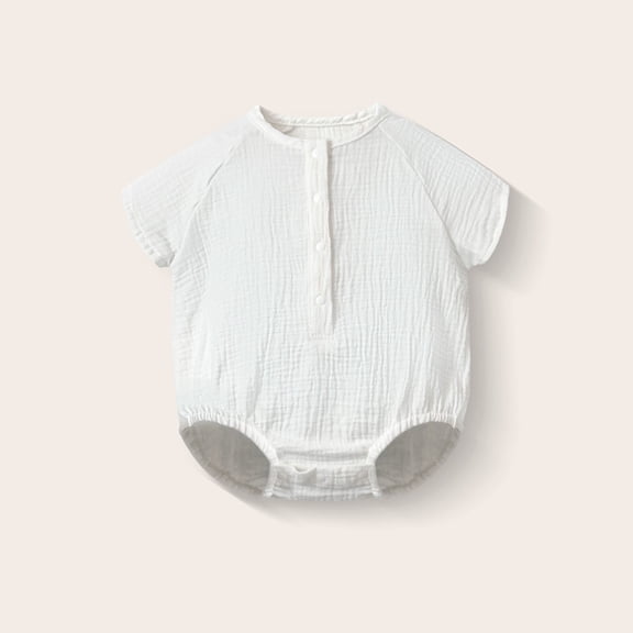 Ytobaz Newborn Baby Muslin Onesies Short Sleeve Button Down Onesie Summer Breathable Lightweight Jumpsuit Infant Toddler Comfy Playwear One Piece Clothes White 66