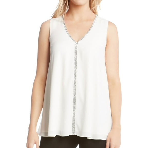 Karen Kane Womens Embellished Tank Top, White, X-Small