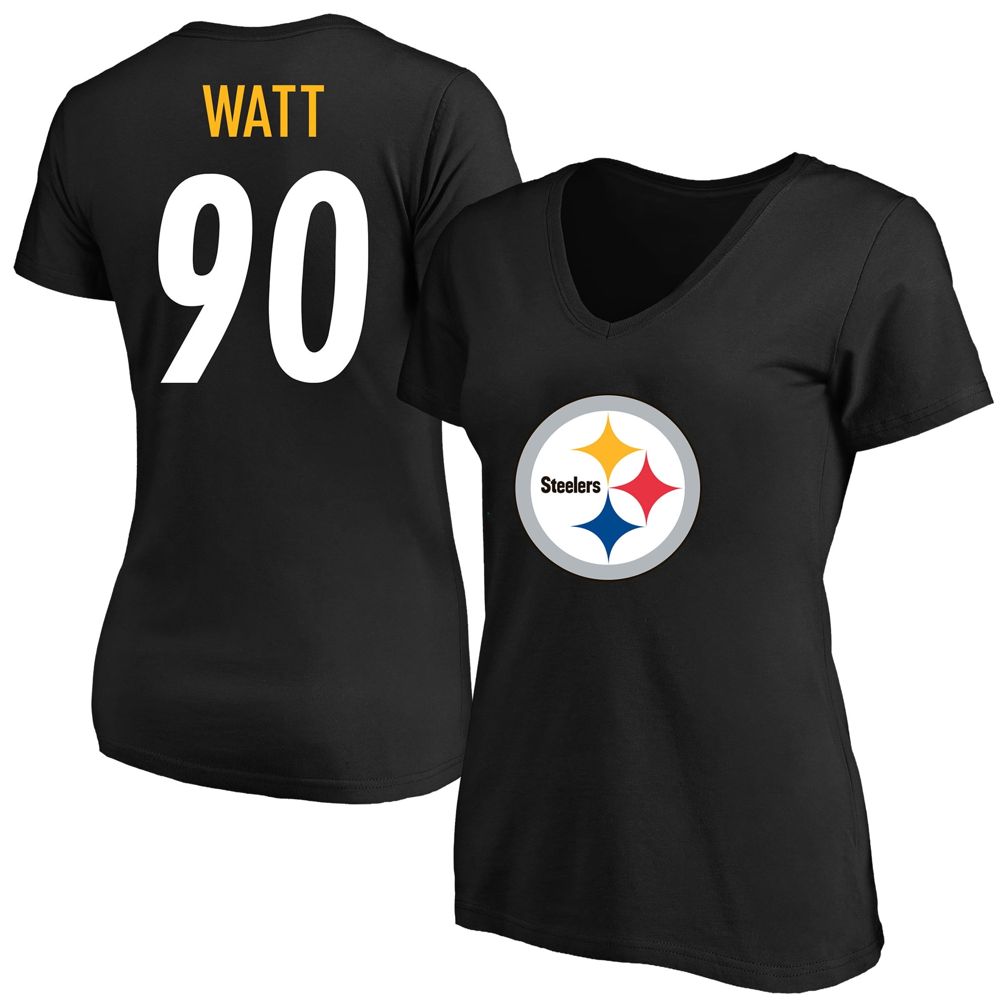 Women's Fanatics T.J. Watt Black Pittsburgh Steelers Plus Size Name & Number V-Neck T-Shirt