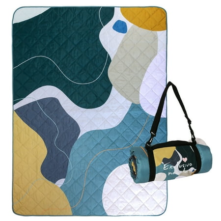 Exclusivo Mezcla Waterproof Picnic Blankets 3-Layer 60"x 80" Large Sandproof Beach Blanket Foldable Outdoor Blanket for Camping on Grass Picnic Mat, Abstract Green