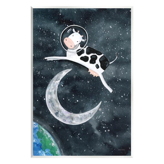 Cow Astronaut Jumping Over Moon Animals & Insects Painting Unframed Art Print Wall Art