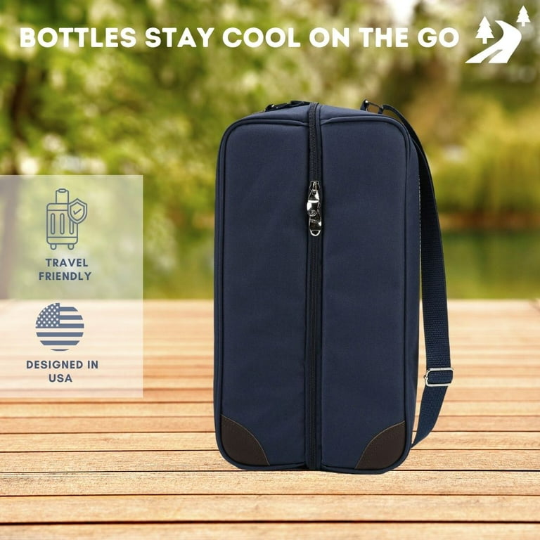 Personal Travel Bar Wine Bottle and Glasses Carrying Case Zippered