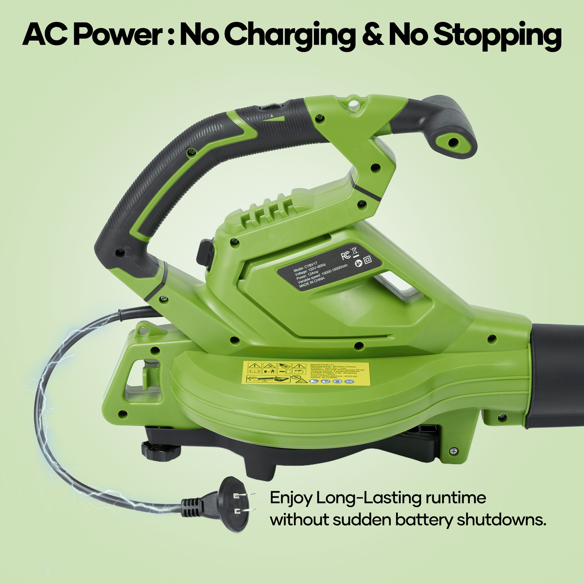 GASKY 120V 12Amp Corded 3 in 1 Leaf Blower/Vacuum/Mulcher, 495CFM/199MPH, 6 Speeds Outdoor Vacuum Cleaner Electric Leaf Blowers for Lawn Care, Lightweight, Green