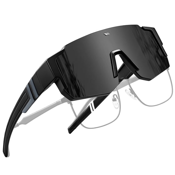 KANASTAL Over Glasses Sunglasses for Men Women Fit over Wraparound Sport Sun GLasses Cycling Black Lens