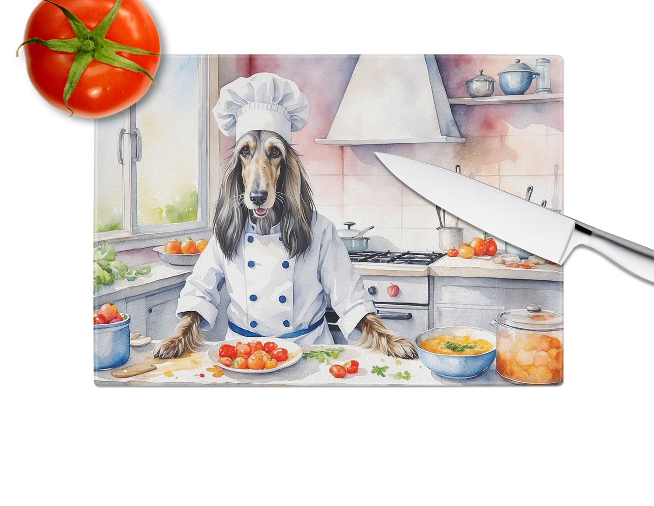 Afghan Hound The Chef Glass Cutting Board 12 in x 15 in