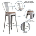 thumbnail image 4 of Merrick Lane 30" High Silver Metal Barstool with Back and Wood Seat, 4 of 13