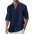 thumbnail image 2 of Aimik Up to 65% off Mens Casual Button Down Shirts Solid Long Sleeve Spread Collar Dress Shirt Summer Beach Shirt-Navy S, 2 of 6