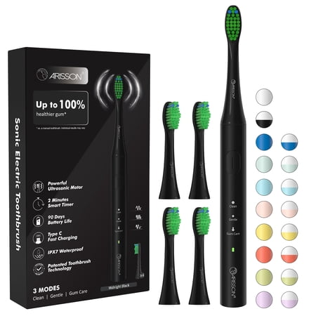 ARISSON Sonic Electric Toothbrush for Adults and Kids, 1.5H Fast Charge for 90 Days, 40,000 VPM Ultrasonic Electric Toothbrushes with 2 Mins Smart Timer, 1.6 Oz Travel Toothbrush, Midnight Black